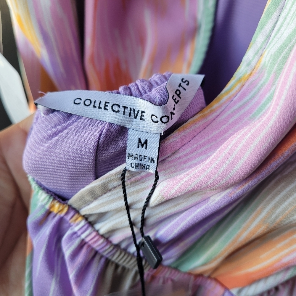 NWT COLLECTIVE CONCEPTS MIDI DRESS MULTICOLOR SIZE MEDIUM RUFFLES OPEN BACK - Picture 5 of 14
